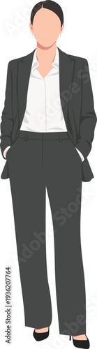 Professional Woman in Suit Standing with Hands in Pockets