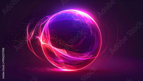A glowing pink and purple orb with swirling lights on a dark background
