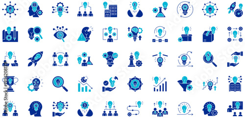 Innovation Hub dual tone style icon collection. Vector illustrations. Innovation Hub, Creative Thinking, Startup Incubator, Innovation Lab. Pro Vector	
