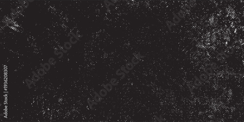Snow, stars, fairy twinkling lights, rain drops on black background. Abstract vector noise. Small particles of debris and dust. Distressed uneven grunge texture overlay.