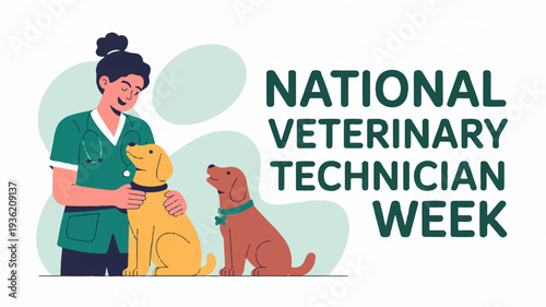 Veterinary technician week illustration with woman and dogs