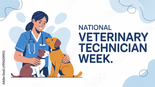 Veterinary technician with dogs celebrating national veterinary technician week with pets
