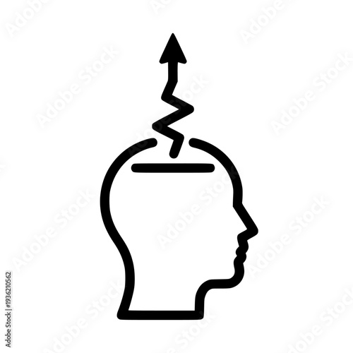 Silhouette profile icon representing breakthrough idea development generating mental energy breakthrough resulting in upward progress on transparent background