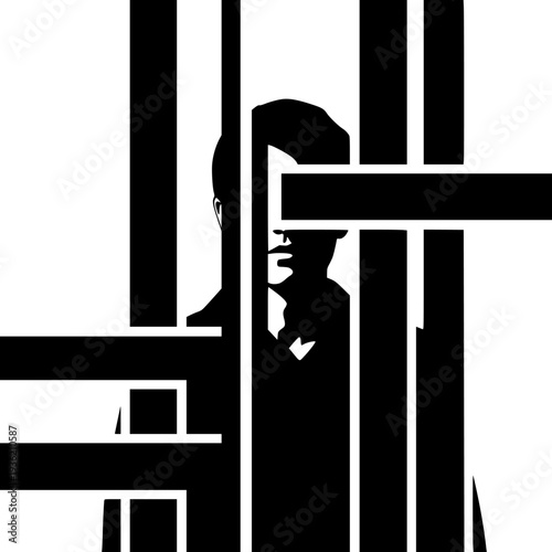 Abstract portrait silhouette of a man obscured by bold intersecting geometric lines symbolizing complexity, restriction, or modern visual art style on transparent background. on transparent background