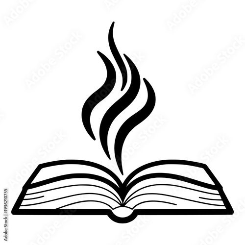 Open book vector icon with abstract lines rising, symbolizing knowledge, education, learning, wisdom, spiritual growth, inspiration, literature, and intellectual development concept on white backgroun