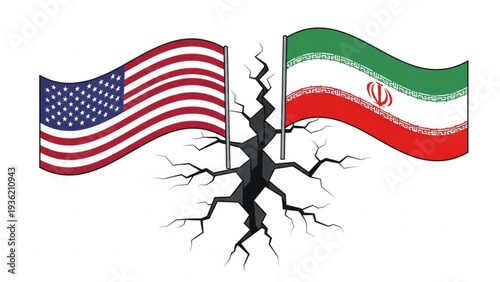 Fractured Relations between America and Iran Illustrated through Cracked Flags