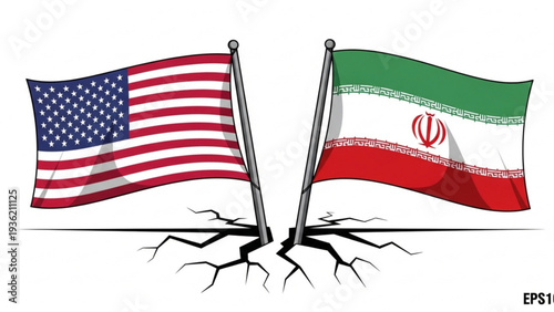 United States and Iran Flags on Cracked Ground Illustration Representing Tension and Conflict