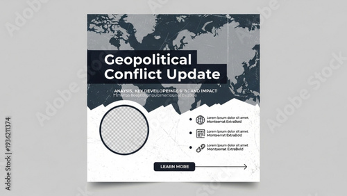 Global Conflict Infographic Template Featuring Map, Charts, and Data Visualizations for News Update