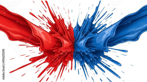 Dynamic Splatter of Red and Blue Paint Exploding in Mid-Air, 61.svg Reference, Abstract Art, Vibrant Colors, Fluid Motion, Close-Up View