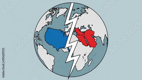 Global Conflict Illustrated on a Stylized Earth Map with Lightning Bolt