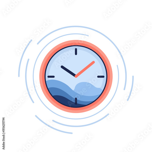 Modern clock with vibrant orange and blue design elements moving swiftly
