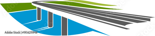 Bridge icon of road highway or transport way over river, vector emblem. Bridge icon for transportation architecture, pathway building or construction company in travel and urban traffic industry