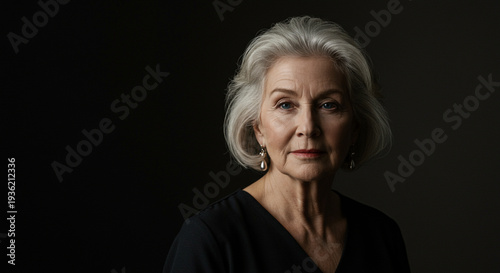 Elegant Senior Woman Portrait with Silver Hair on Dark Background