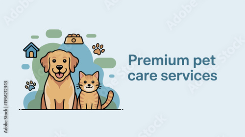 Professional pet care services logo with dog and cat illustration