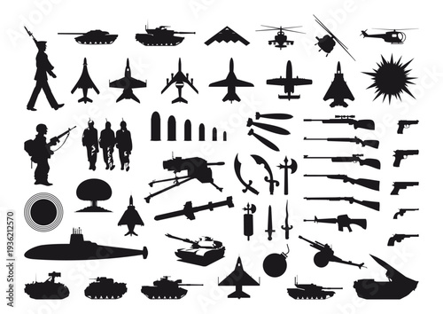 silhouettes of the various weapon and engineering a vector