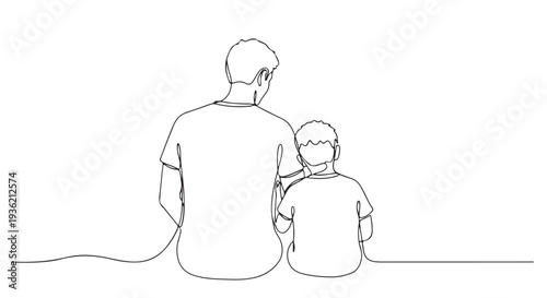One Line Drawing of a Father and Son Sitting Together, Representing Family Bonding and Love