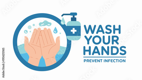 Clean hands hygiene symbol with soap and sanitizer for health safety