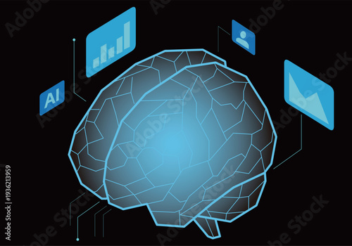 AI・人工知能の概念 脳のアイソメトリックイラスト ビジネス・テクノロジー背景