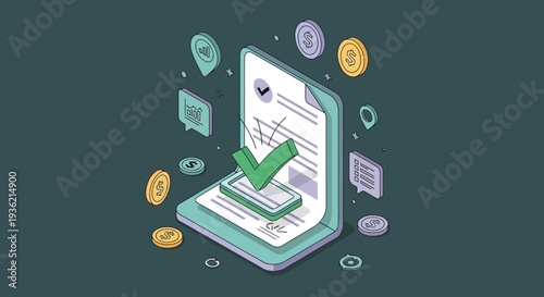 Digital Document with Checkmark and Icons.