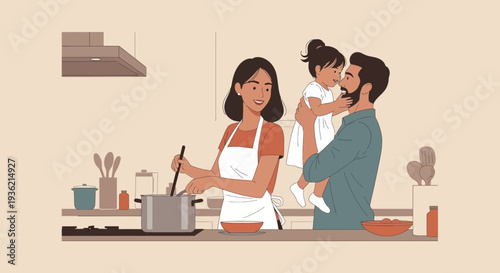 Family Cooking Together in the Kitchen.