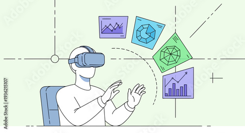 Man Using Virtual Reality Headset Interacting.