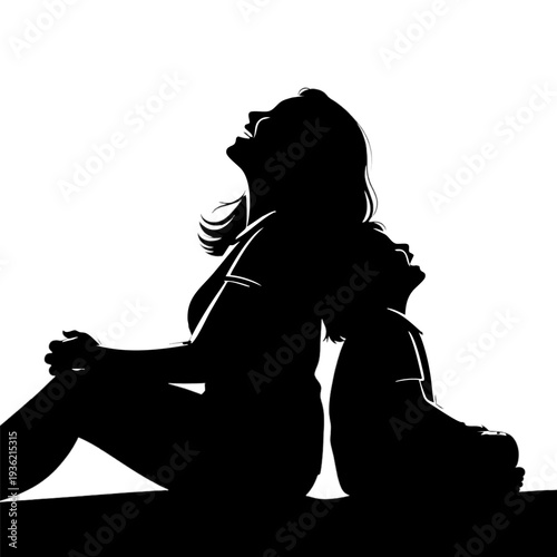 Mother and child sitting together back to back vector illustration of happy family bonding