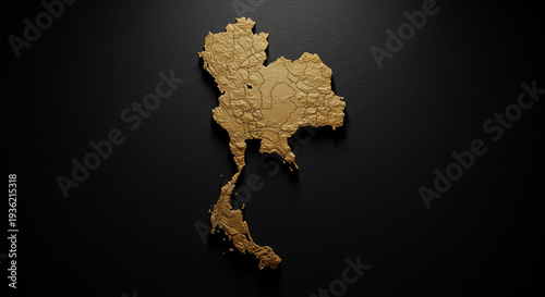 Thailand Golden Map on Black Background Detailed Country Border Illustration