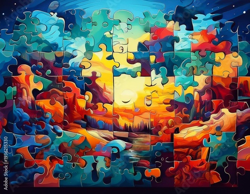 Obraz w ramie partially solved jigsaw puzzle