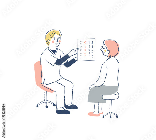 眼の検査をしている眼科検査士と女性患者