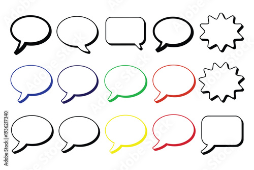Speech bubbles icon set for digital communication and dialogue representation
