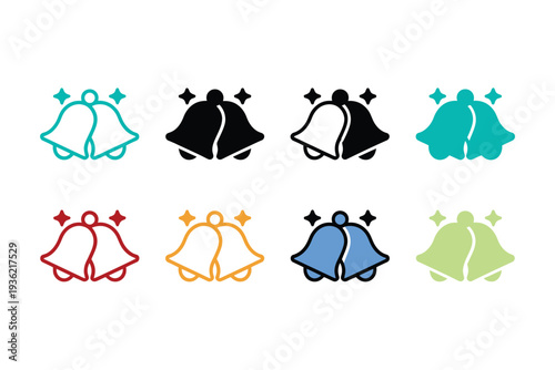 Bell icon set in different colors and styles for notifications