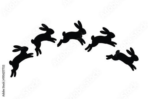 Rabbit icon vector illustration of five black silhouettes jumping in air