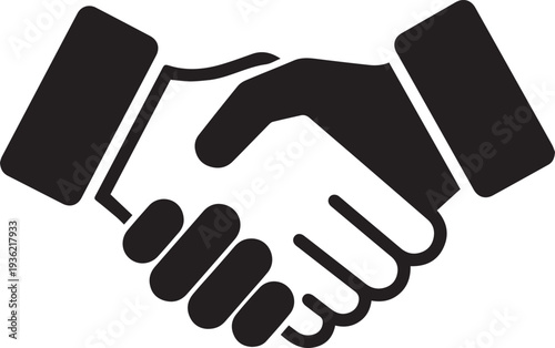 Black silhouette of handshake icon symbolizing agreement and partnership on transparent background