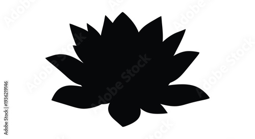 A striking black silhouette of a blooming lotus flower against a white background