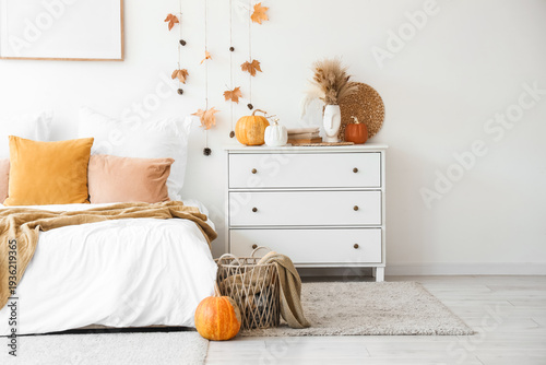 Interior of light bedroom w...