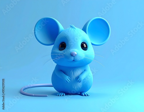 A blue cartoon mouse with large ears and big eyes