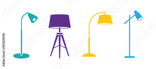 Set of 4 icons depicting standing lamps, great for websites, print design, or app interfaces.