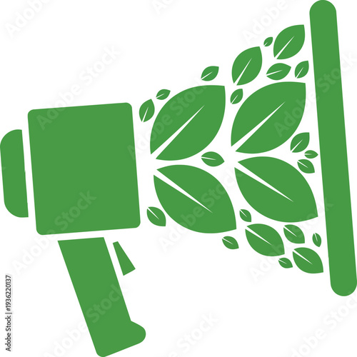 Eco Friendly Megaphone Icon with Green Flying Leaves for Sustainability News