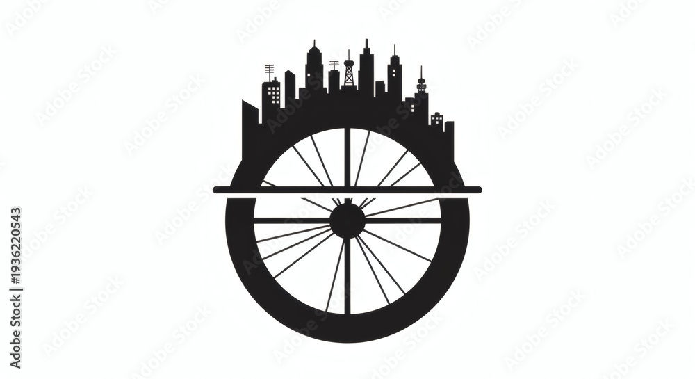 Fototapeta premium City Skyline Bicycle Wheel Logo Design