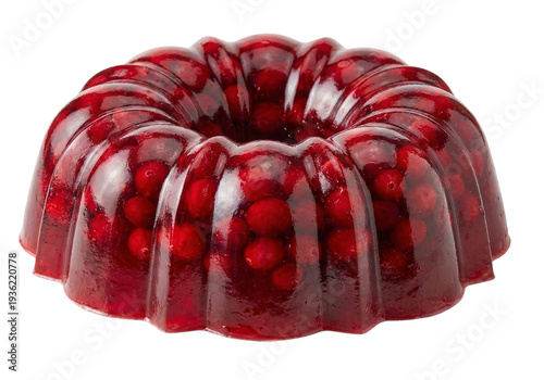 Festive Berry Jello Mold Dessert on White Background