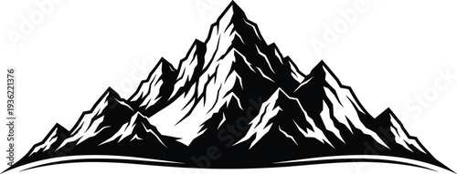 Majestic Mountain Range Peak Silhouette Illustration Isolated on White Background for Outdoor Adventure Travel Branding Wilderness Exploration Logos and Nature Tourism Graphic Design Elements