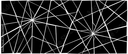 Damaged shattered glass effect background. Black grunge broken texture. Multiple cracked lines explosion pattern. Fractured triangle fragments, pieces, shatters wallpaper. Vector debris illustration