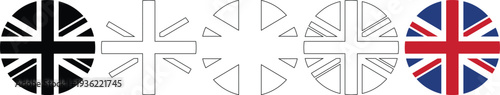 Union Jack flag icons in various styles and colors  United Kingdom symbol set