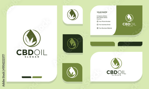 Organic Green CBD Oil Cannabis Leaf Logo Design with Matching Business Cards