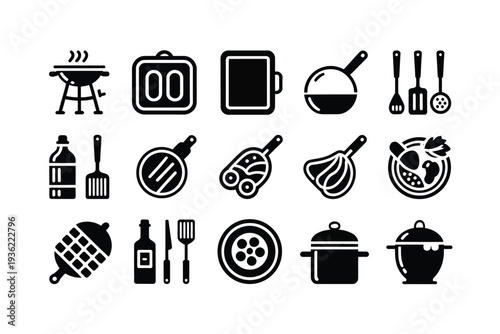 Kitchen icon set for cooking and food preparation illustration