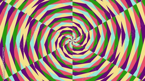 Vibrant hypnotic spiral animation with colorful geometric patterns and optical illusion