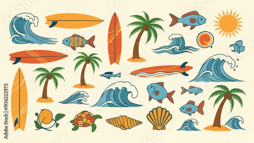 Tropical Beach Summer Vacation Elements Collection.