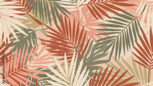Tropical Palm Leaves Seamless Pattern in Earthy Tones.