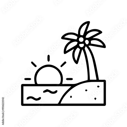 Tropical beach sunset icon