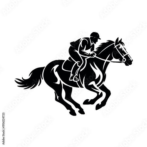 Dynamic horse racing silhouette with jockey in motion